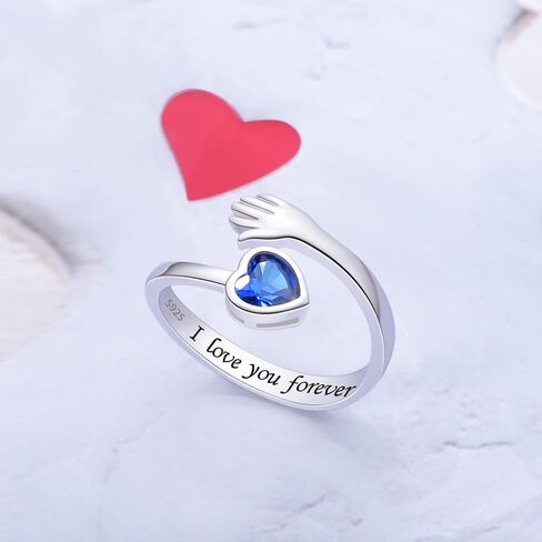 925 Sterling Silver Hug Ring for Women Teen Girls I Love You Gifts for Her 12 Birthstones CZ Adjustable Ring Jewelry Mothers Day Birthday Holiday Gifts in Saudi Arabia