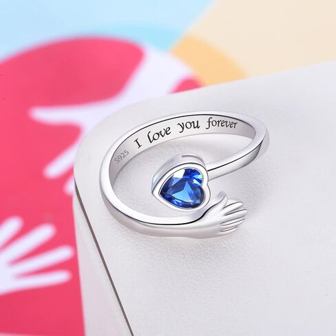 925 Sterling Silver Hug Ring for Women Teen Girls I Love You Gifts for Her 12 Birthstones CZ Adjustable Ring Jewelry Mothers Day Birthday Holiday Gifts in Saudi Arabia