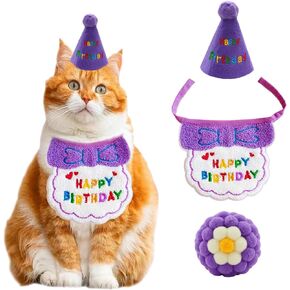 Dog Cat Birthday Party Supplies Outfit Bandana Bib Hat Cute Collar with Bow Tie for Cats Puppy Small Dogs and Rabbits
