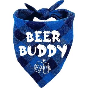 Beer Buddy Funny Plaid Cotton Blue Pet Dog Scarf Bandana Pet Accessories for Puppy Triangle Scarf for Small Medium Large Dogs Birthday Party Photo Shoot Props Gift for Pets and Dog Lovers