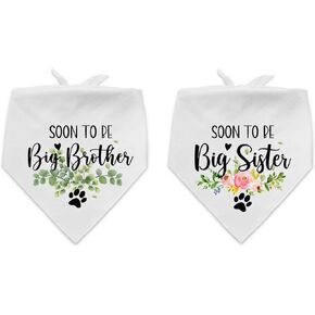 2 Pack Soon to be Big Biother Sister, White Flower Pattern Cotton Pet Dog Bandana, Pet Dog Pregnancy Announcement Gender Reveal Photo Prop for Dog Lovers Owner Gifts