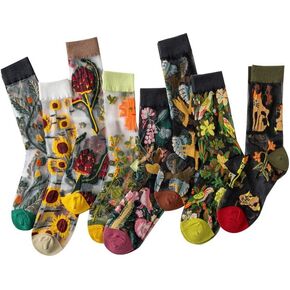 Vintage Sheer Socks, 8 Pair Summer Transparent Flower Long Socks, Aesthetic Thin Mesh Lace Elastic Jacquard Glass Silk Socks