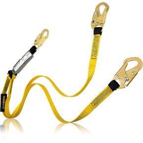 KwikSafety - Charlotte, NC - TAIPAN 6’ Double Leg Flat Safety Lanyard [1 Pack] External Shock Absorber ANSI Tested OSHA Compliant Fall Restraint Protection Equipment Construction PPE Roofing Gear