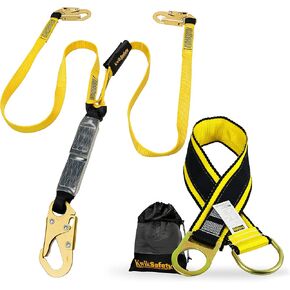KwikSafety - Charlotte, NC - TAIPAN 6’ Double Leg Flat Safety Lanyard [1 Pack] External Shock Absorber ANSI Tested OSHA Compliant Fall Restraint Protection Equipment Construction PPE Roofing Gear