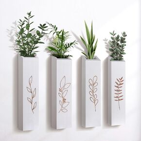 Wood Wall Planter, Farmhouse 4 Pack Indoor Pocket Wall Vases Decor for Living Room Bedroom Dried Flowers Faux Greenery Plants (Black)