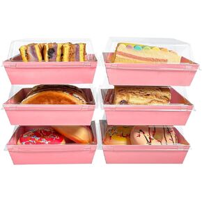 60-PACK Pink 6.4inch Square Charcuterie Box with Clear Secure Lids,6.4×5.7inch Cardboard Bakery Safe Boxes for Food Small Dessert To-go Boxes,Bento Take out Paper Box Sandwich Cake Slice Container in Kuwait