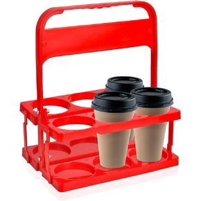 Plastic Portable Cup Holder, Foldable Cup Holder with Handle, 6-Holes Drink Carrier Foldable, Great for Eats Doordash Uber Car Drivers(Black)