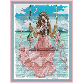 Croshuki Stamped Cross Stitch Kits for Adults 11CT Counted Cross Stitch Kits for Beginners Embroidery Kits with Girls Back Pattern Cloth, Needles, Floss