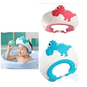 2 Pack Shower Cap Shield for Kids, Adjustable Baby Hair Washing Shield, for Eye and Ear Protection for 1-5 Years Old Children, Shampoo Cap Protect Baby Eyes (Blue and Red)