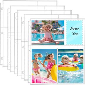 100 Pack 4x6 Photo Sleeves for 3 Ring Binder-for 600 Photos, Clear Photo Album Refill Pages, Acid Free Plastic Archival Photo Protector Sleeves, Photo Pages Sheets for 3 Ring Binder 8.5x11