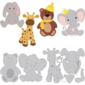 BENECREAT 2Pcs 4 Style Stuffed Animal Cutting Dies, Bear Elephant Rabbit Deer Embossing Stencils Template for Card Scrapbooking and DIY Craft Album Paper Card Decor, 0.8mm Thick