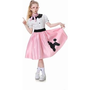 50s Outfit for Girls Pink Poodle Skirt 1950s Costume Dress up set