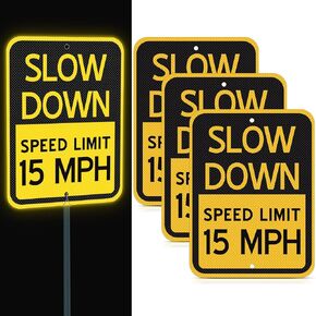 3 Pcs Slow Down Speed Limit Safety Signs 16.5 x 12 Inches, Reflective Thickened Aluminum with Ink Rust Resistant UV Protected and Weatherproof Easy Mounting Outdoor Use (10 MPH)