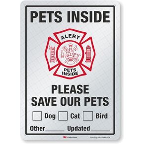 SmartSign 14 x 10 inch “Pets Inside - Please Save Our Pets" Write-On Metal Sign, 40 mil Aluminum, 3M Laminated Engineer Grade Reflective, Red/Black on White