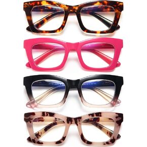 4 Pack Oprah Style Reading Glasses for Women Blue Light Blocking Oversized Square Computer Readers with Spring Hinge,1.0