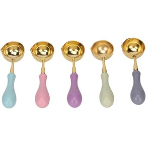 5Pcs Wax Spoons, Wooden Handle Sealing Spoons Copper Melting Spoon for Wax Stamp