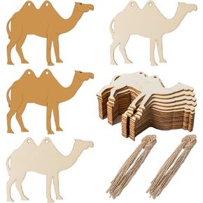 Camel Shape Wooden Blank Camel Wood with Twines Art Unfinished Ornaments for Christmas Wedding Birthday Party Christmas Thanksgiving Day Decoration 20Pcs