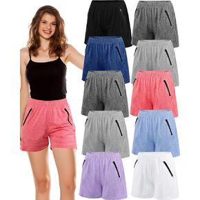10 Pack Womens Workout Active Athletic Shorts, Dry Fit Running Hiking Gym Shorts with Pockets with Subtle Zipper
