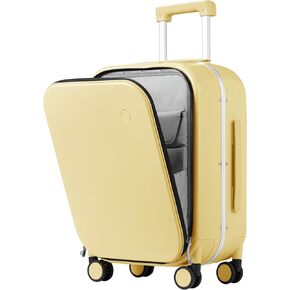 mixi Luggage Suitcase with Spinner Wheels, 24'' Checked Travel Luggage Aluminum Frame PC Hardside with TSA Lock & Cover - Smoke White