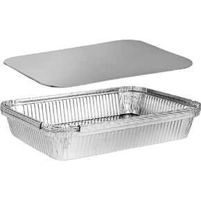PLASTICPRO Disposable 4 LB Aluminum Takeout Tin Foil Oblong Baking Pans 12'' X 8'' X 2'' Inch With Cardboard Lids - Brownies, Bread, or Lunchbox, Pack of 5