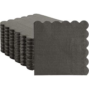 Cocktail Napkins Black, 100 Pcs Scalloped Paper Napkins Beverage Napkins Disposable Paper Napkins for Wedding Birthday Baby Shower Party Dinner Bridal Anniversary (Black)