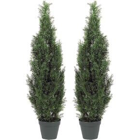 Two Pre-Potted 3' Artificial Cedar Topiary Outdoor Indoor Tree