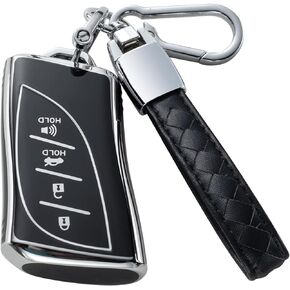 متوافق مع غطاء مفتاح Lexus Key Fob مع حبل جلدي، غطاء حماية لمفتاح السيارة لجهاز Lexus ES350 ES300h UX200 LS500 LS500H LC500 LC500h جهاز التحكم عن بعد الذكي، أسود