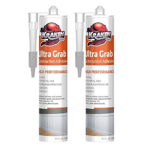 Kraken Bond White Heavy Duty Construction Adhesive - (2x10.1 fl. oz) Fast Cure Tile Adhesive for Professional & DIY Projects, Quick Grab for Wall Panels, Tile, Marble, Granite - 2 Pack