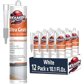 Kraken Bond White Heavy Duty Construction Adhesive - (2x10.1 fl. oz) Fast Cure Tile Adhesive for Professional & DIY Projects, Quick Grab for Wall Panels, Tile, Marble, Granite - 2 Pack in Kuwait