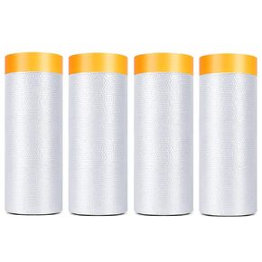 Painters Plastic With Tape, Pre-Taped Masking Film, 4 Rolls Automotive Best Tape and Drape, Paint Adhesive Protective Film Roll for Covering Skirting, Frames, Cars and Auto Body (5 X 65-Feet)