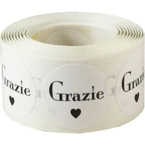 Grazie Italian Thank You White Adhesive Stickers 1 Inch Round Circle Dots 500 Labels Per Roll
