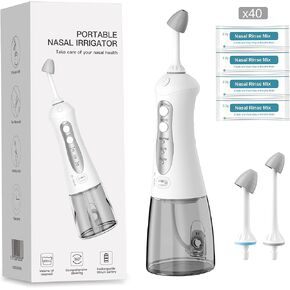 luckin smile Nasal Irrigation System, Nasal Rinse Machine for Sinus Relief, 3 Pressures Sinus Rinse IPX7 Waterproof Automatic Neti Pot with 40 Saline Packets,300ML Large Tank for Travel and Home