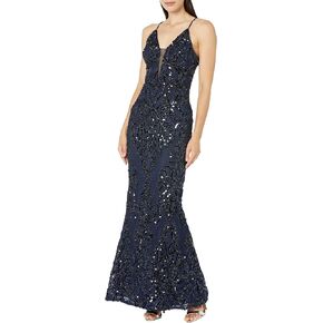 Betsy & Adam Women's Long Sequins Placement Illusion