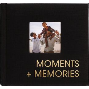 Malden International Designs 1 Up 4x6 Moments + Memories Black Fabric Photo Album With Memo Writing Areas Hard Cover 3 x 3 inch Front Cover Photo Pocket