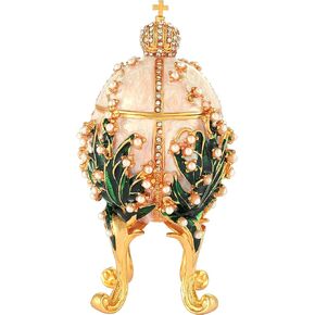 Jewelry Trinket Boxes Easter Egg Victorian Style Ornaments Antique Craftsmanship Collection Luxurious Gift for Home Decor (White)