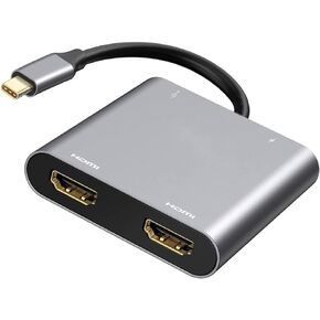 USB C to Dual HDMI Adapter, 4 in 1 USB Type C Hub with 2 HDMI/USB3.0 /PD Charging, Dual Screen Display USB-C Docking Station for Windows, MacOS