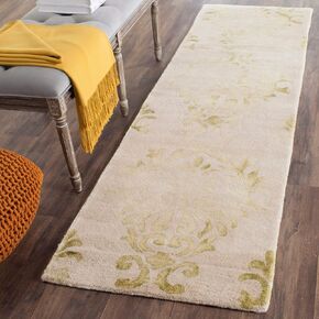 SAFAVIEH Dip Dye Collection 2'3" x 6' Beige / Green DDY516B Handmade Damask Premium Wool Runner Rug