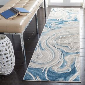 SAFAVIEH Meadow Collection 2' x 7' BeigeBlue MDW553B Modern Abstract Non-Shedding Entryway Foyer Living Room Bedroom Kitchen Runner Rug