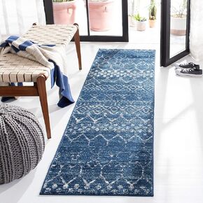 SAFAVIEH Tulum Collection Runner Rug - 2' x 13', Blue & Ivory, Moroccan Boho Distressed Design, Non-Shedding & Easy Care, Ideal for High Traffic Areas in Living Room, Bedroom (TUL249M)