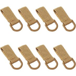 8PCS Tactical D Ring Clips with Hooks and Rings Backpack Accessories Water Bottle Key Holder for Military D Ring Adapter Nylon Strap Backpack Webbing Attachment Brown/Black