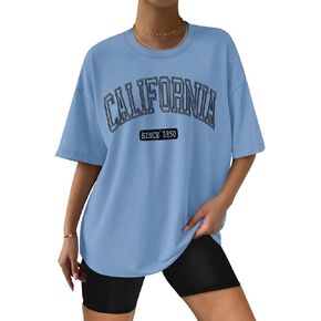 ORANDESIGNE Women Oversized Letter Print T Shirts Crewneck Graphic Short Sleeve Tees