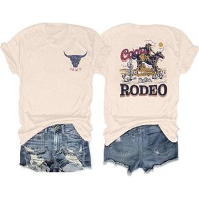 Retro Western T-Shirt Women Vintage Country Music Shirt Street Rodeo Graphic Cowboy Tees Tops