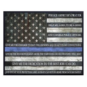 Police Officer Prayer Thin Blue Line Flag Typography Art Print, Wall Art Poster - Unique Home Decor for Office, Den - Gift for Cops, First Responders, Law Enforcement - 8x10 Photo Unframed