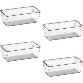 Acrimet Drawer Organizer Modular, Box Tray Storage Bins for Office, Home, Makeup, Kitchen, Junk Drawer ( 4 Pieces) (Clear Crystal Plastic)