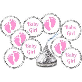 324 Baby Girl Pink Footprints Kisses Labels for Baby Shower Or Baby Sprinkle Party Or Event Decorations, Stickers, Wrappers, Favors
