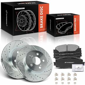 A-Premium 10.04 inch (254.9mm) Front Drilled and Slotted Disc Brake Rotors + Ceramic Pads Kit Compatible with Select Toyota Models - Corolla 2020 2022, Prius, Prius AWD-e, Prius Prime, 6-PC Set