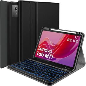 Backlit Keyboard Case for Lenovo Tab M11 2024 11 Inch TB-330FU Tablet, 7 Colors Light Detachable Wireless Keyboard with PU Leather Folio Cover Case for Lenovo Tab M11 11" 2024 Release