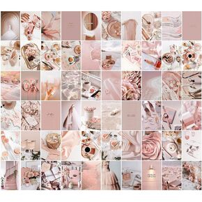 Wall Collage Kit Aesthetic Pictures, Pink Room Decor for Teen Girls, VSCO Posters for Bedroom, Dorm Photo Wall Art, Rosy Collage Prints Kits (60 Set 4x6 inch)