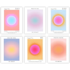 Canssape Motivation Wall Prints Gradient Aura Angel Number Poster Prints Inspirational Quotes Office Wall Art Set of 6 Preppy Poster Danish Pastle Prints for Room Aesthetic 8"x10" Preppy Wall Decor