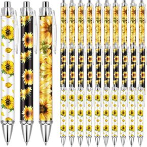 Qilery 30 Pcs Sunflower Ballpoint Pens Flower Pens Retractable Yellow Pens Plant Click Ball Pens Creative Floral Gel Ink Pen Black Ink Medium Point 1.0 mm Pens for School Office Journaling Gift